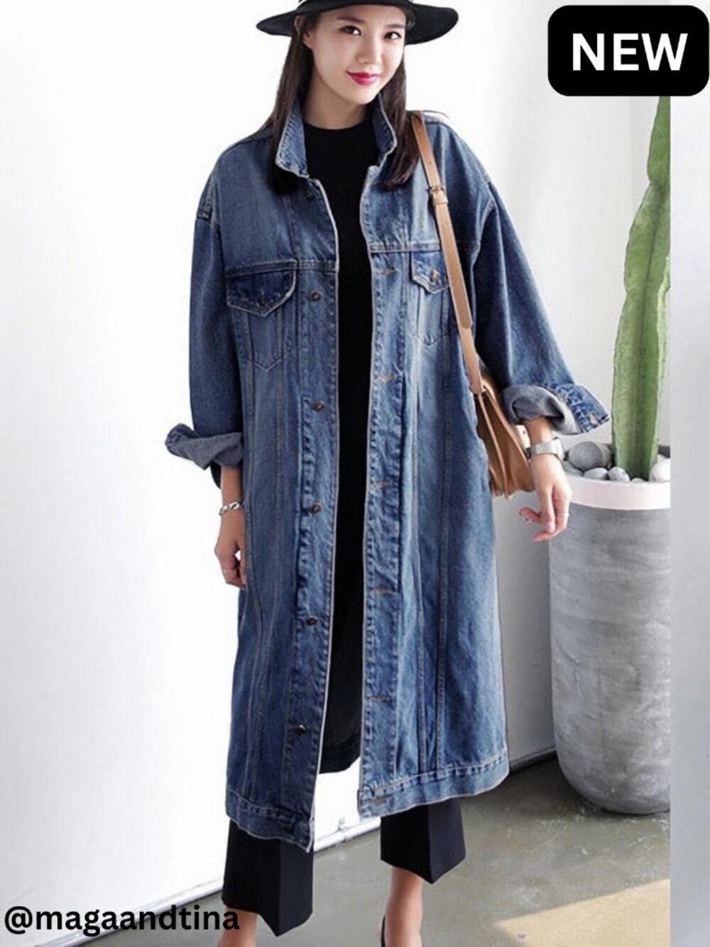 Women's Classic Long Denim Jacket Button Down Trench Coat Plus Size